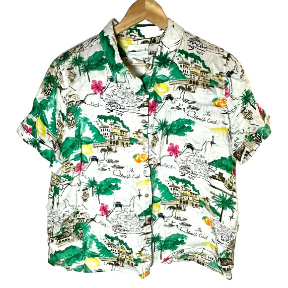 Cynthia Rowley 100% Linen Amalfi Coast‎ Button Down Top Large Vacation Resort - Picture 1 of 9